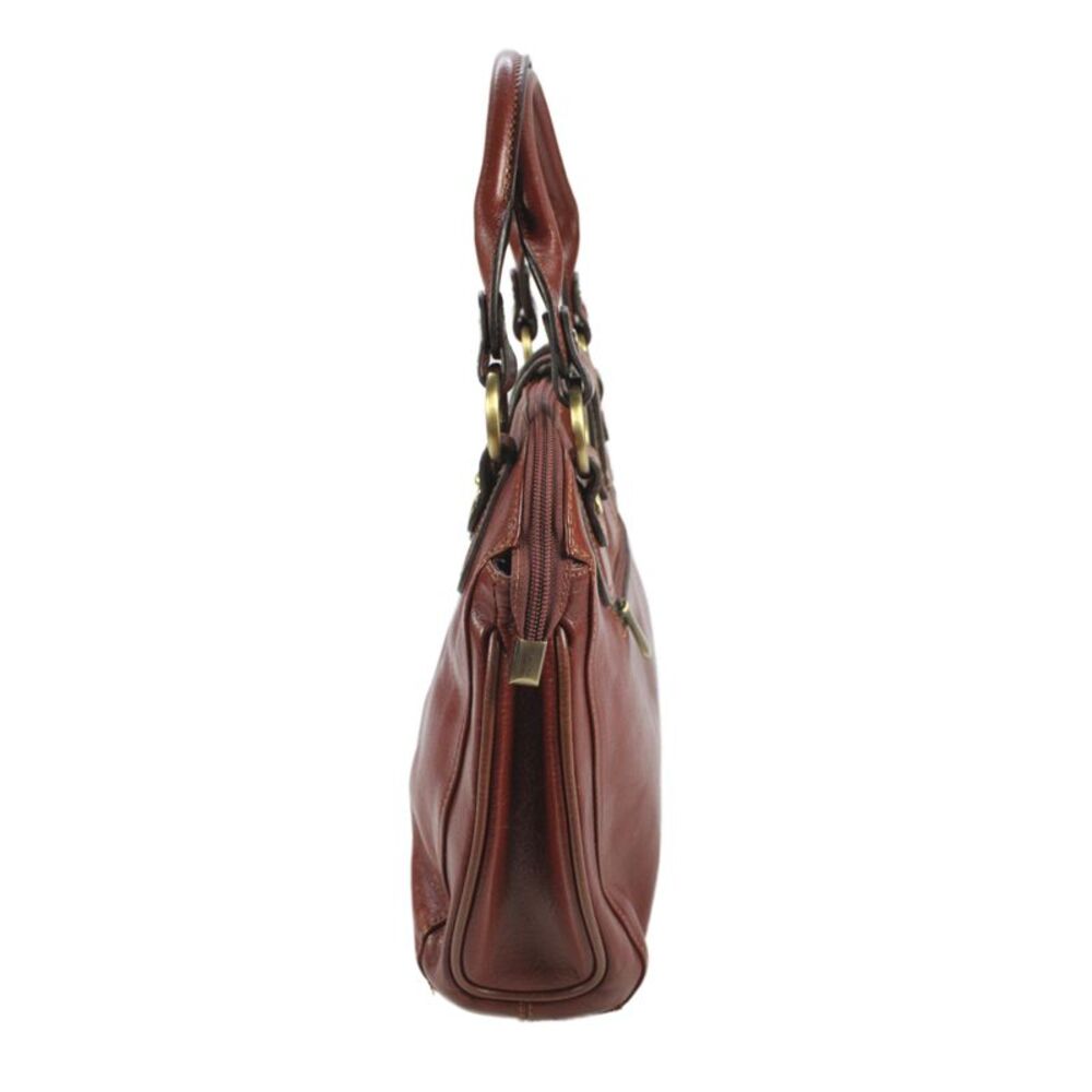 Hexagona Womens Double Handle Zip Top Leather Shoulder Handbag Brown - Picture 2 of 7